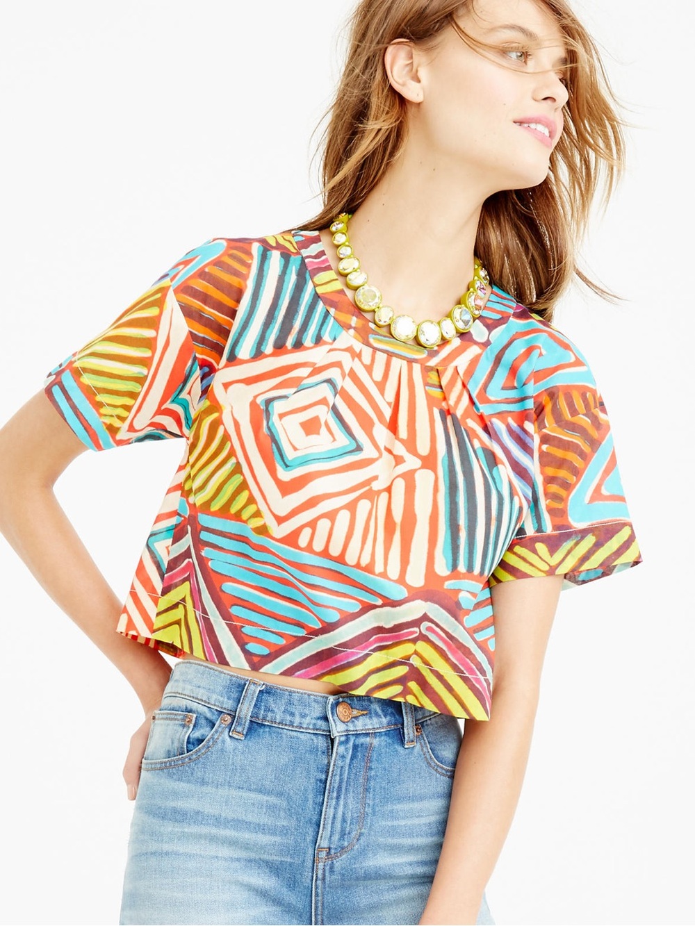 J. Crew Brushstroke Cropped Tee Geo Print